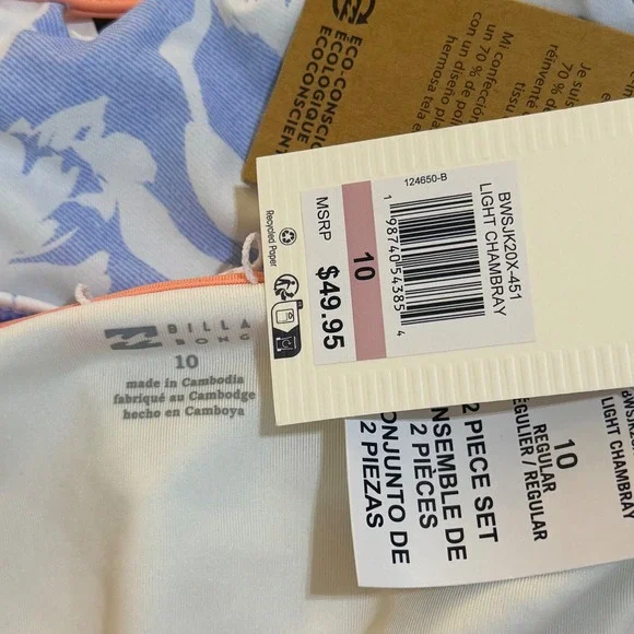 NWT Billabong Girls Floral Bikini Set UPF 50+ Chambray Now Blue Size 10 - Picture 6 of 7